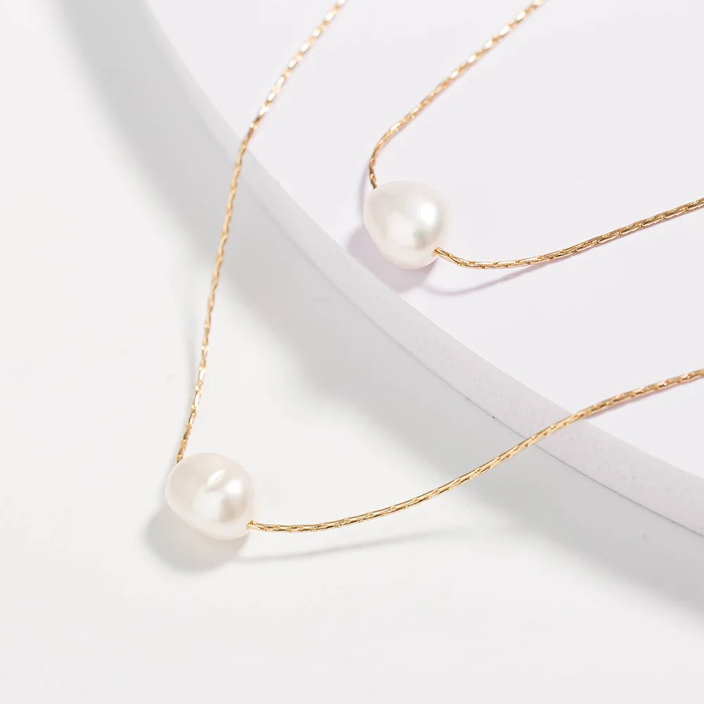 Colar da moda duas camadas de pérolas de água doce naturais com  pingentes.