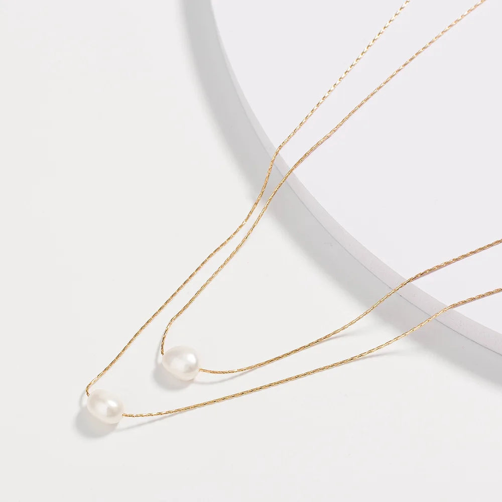 Colar da moda duas camadas de pérolas de água doce naturais com  pingentes.