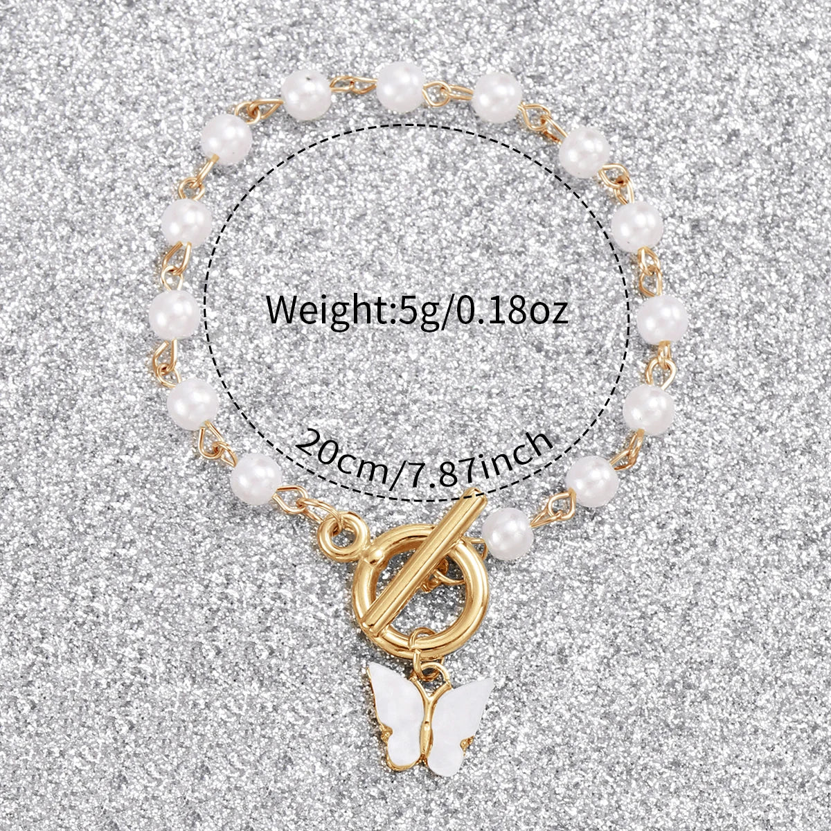 Conjunto feminino relógio analógico de quartzo com pérolas e pulseira de borboleta.
