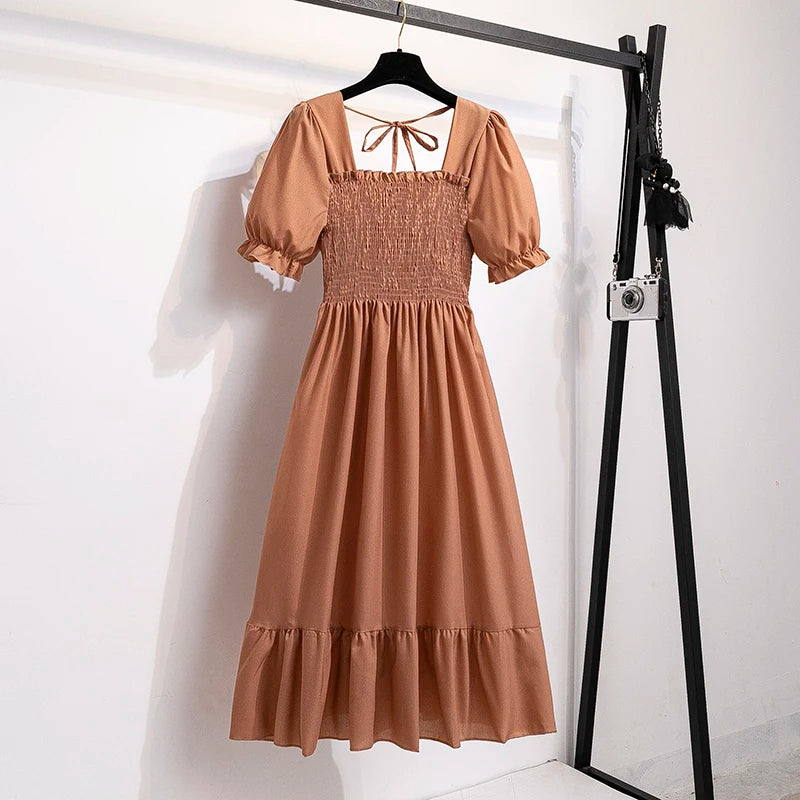 Vestidos  primavera, verão moda feminina, cintura elástica, manga curta, casual.