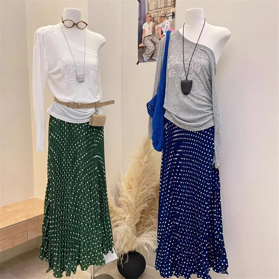 Saia longa com cintura alta poá elegante