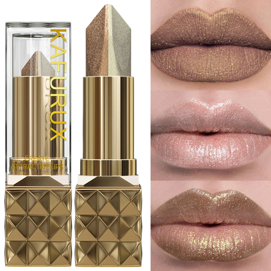 Batom brilhante metálico bicolor fosco perolado, batom de longa duração, brilho labial.