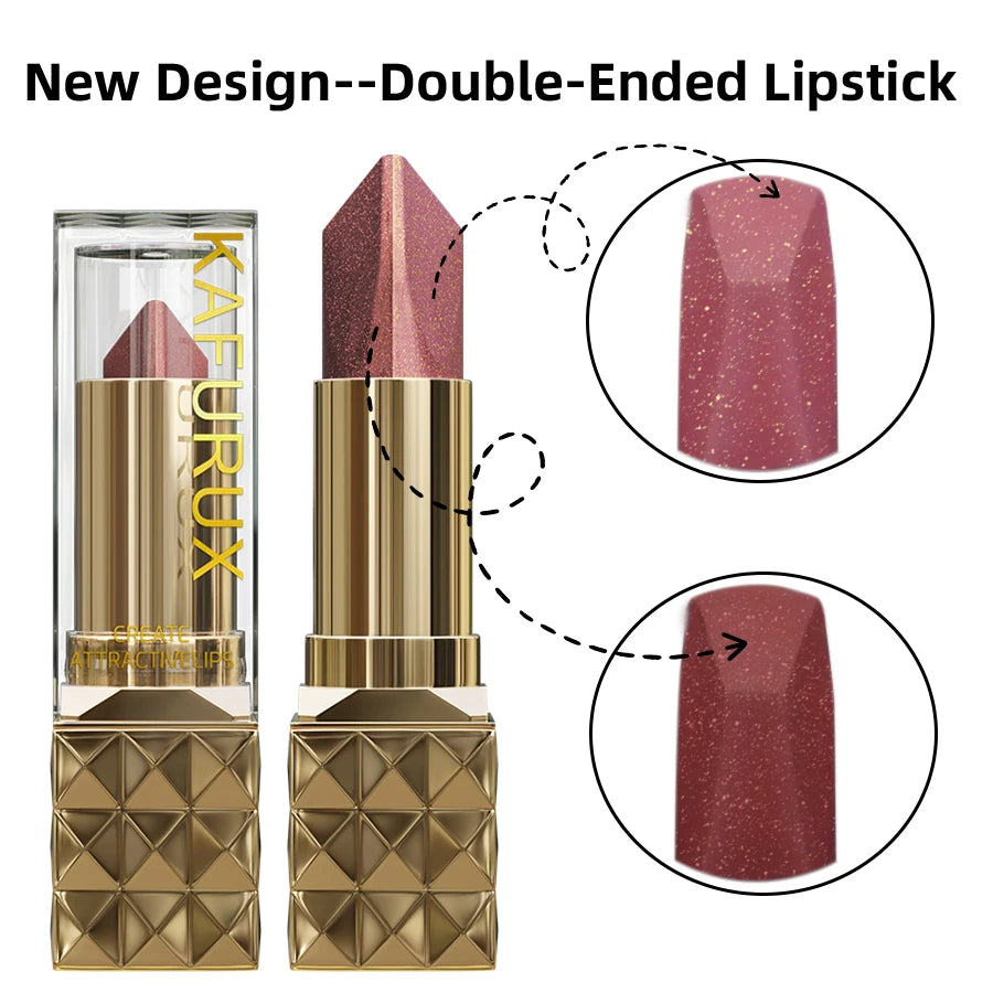 Batom brilhante metálico bicolor fosco perolado, batom de longa duração, brilho labial.
