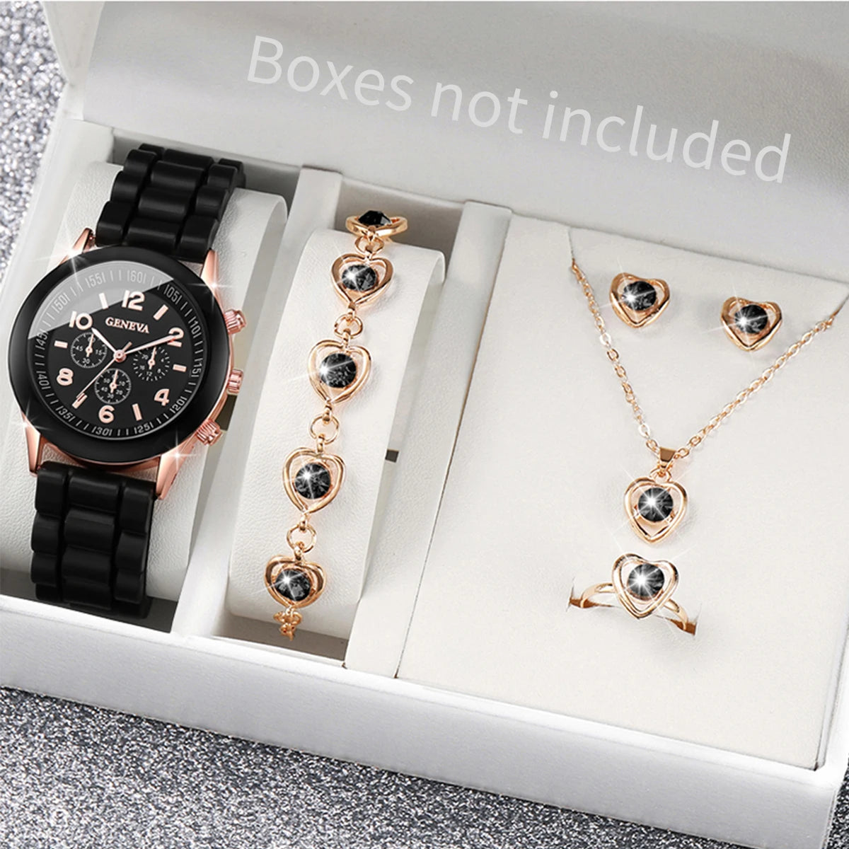 Relógio feminino com pulseira de silicone, 5/6 peças, relógios de quartzo, pulseira colar e par de brincos