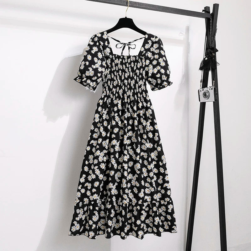 Vestidos  primavera, verão moda feminina, cintura elástica, manga curta, casual.