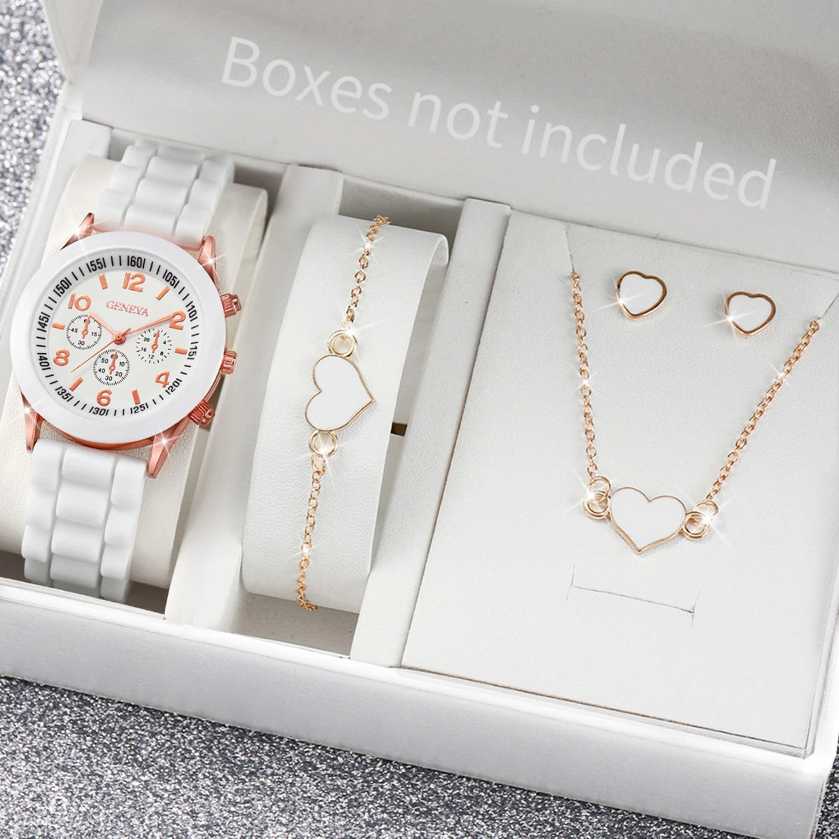 Relógio feminino com pulseira de silicone, 5/6 peças, relógios de quartzo, pulseira colar e par de brincos