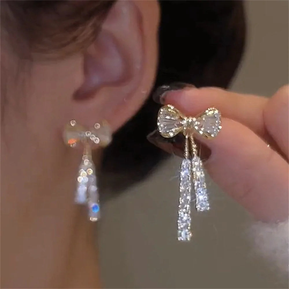 Brincos de zircônia da moda, brincos de borla de cristal acrílico  modelo laço, acessórios para presentes