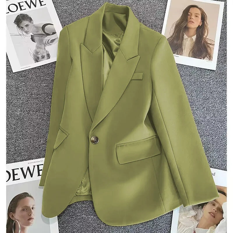 Blazer feminino primavera, outono comprimento longo, terno elegante.