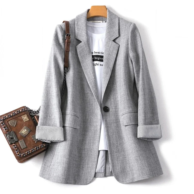 Blazer casual feminino de manga comprida xadrez  moda feminina, blazer de escritório.