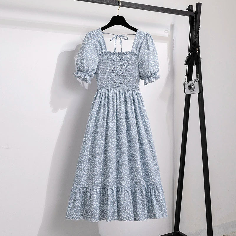 Vestidos  primavera, verão moda feminina, cintura elástica, manga curta, casual.