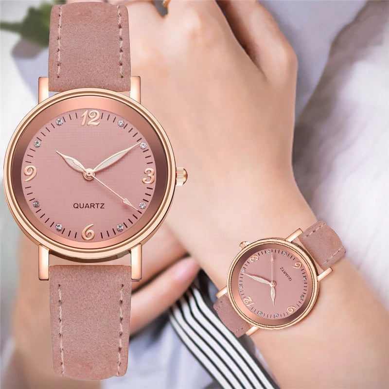 Relógio feminino casual árabe pulseira de couro, analógico quartzo.