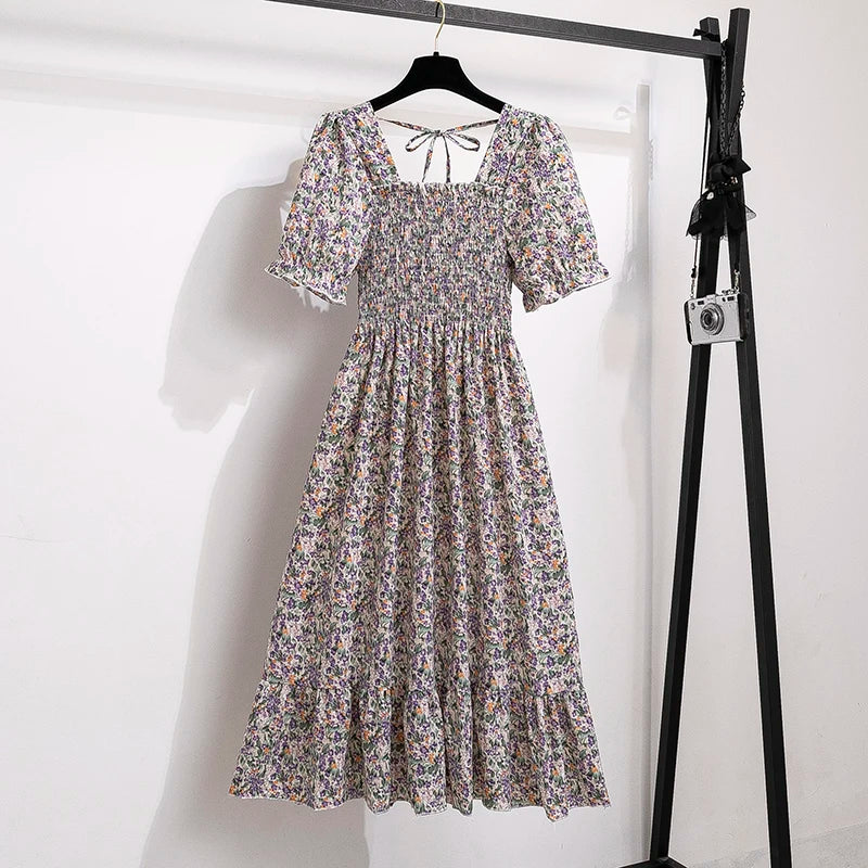 Vestidos  primavera, verão moda feminina, cintura elástica, manga curta, casual.