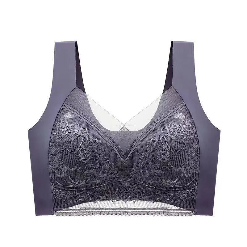 Sutiã de renda feminino, push up, de seda gelada, com decote profundo,  plus size,  com bojo.