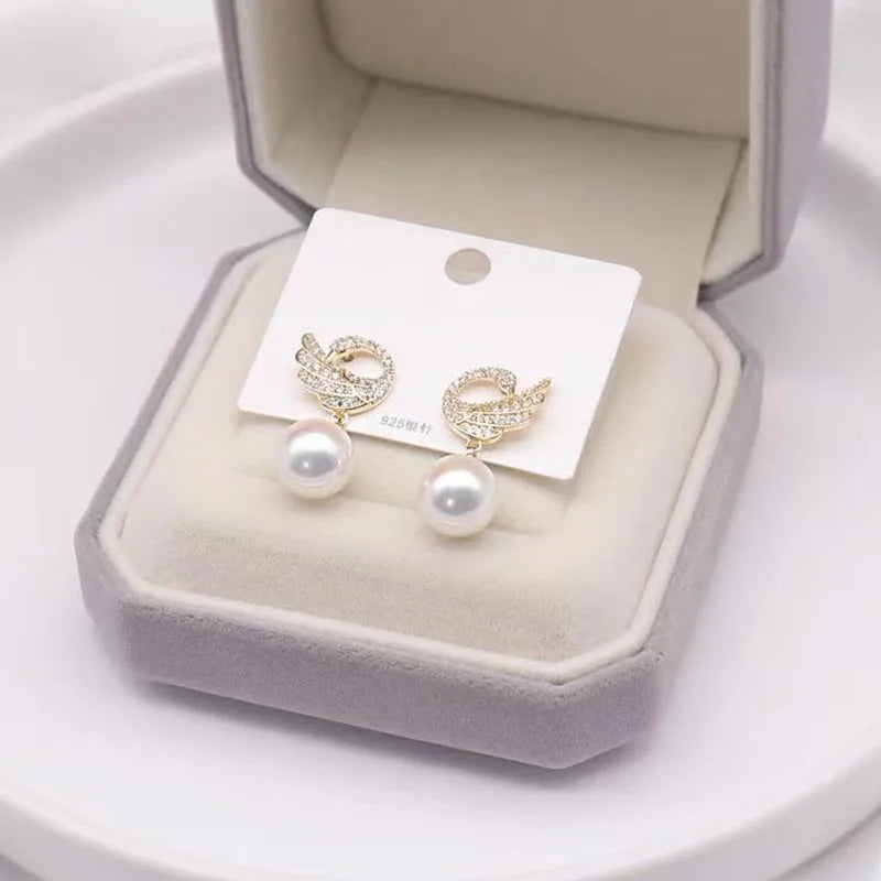 Brincos de cisne de cristal com agulha de prata , moda feminina  brincos de pérola elegantes.
