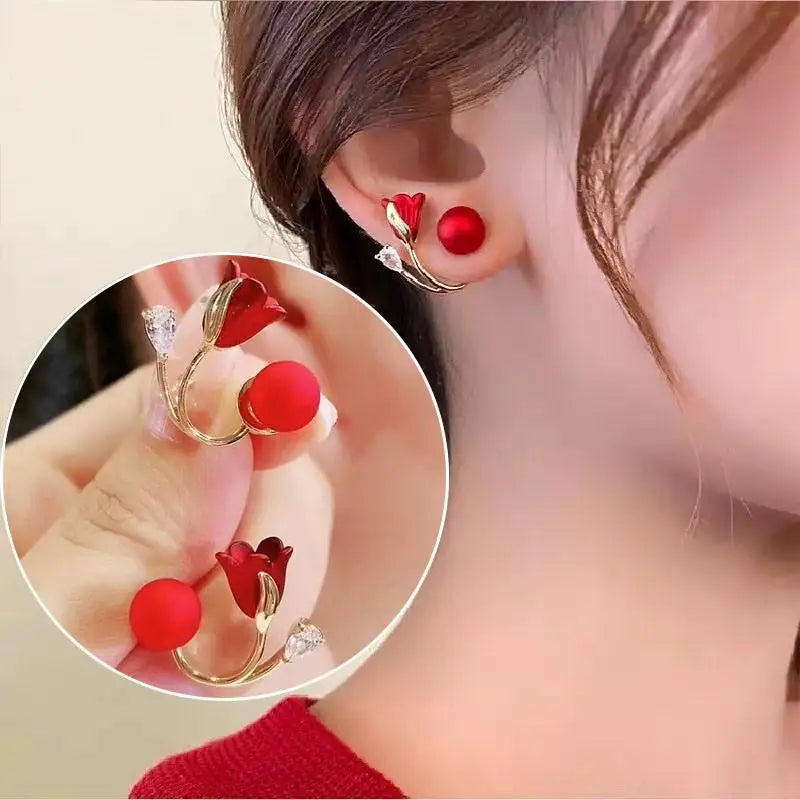 Brincos de flores verdes para moda feminina com folhas de zircônia de luxo.