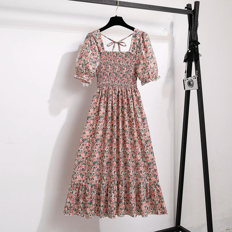 Vestidos  primavera, verão moda feminina, cintura elástica, manga curta, casual.