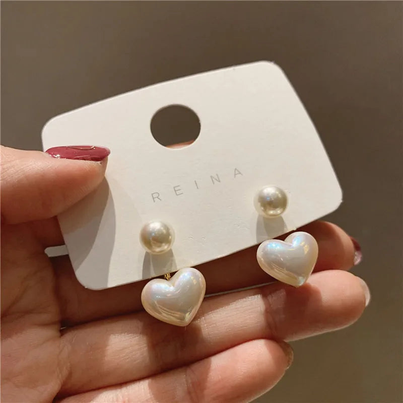 Brincos de pérolas  redondos de coração, brincos elegantes de amor para festa, casamento, joias para presente.