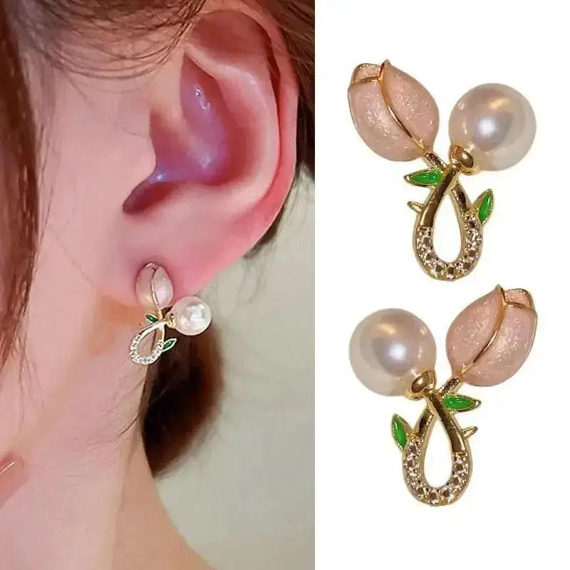 Brincos de flores verdes para moda feminina com folhas de zircônia de luxo.