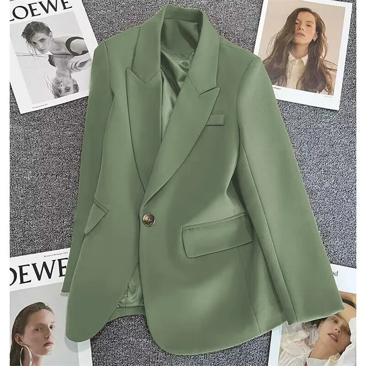 Blazer feminino primavera, outono comprimento longo, terno elegante.
