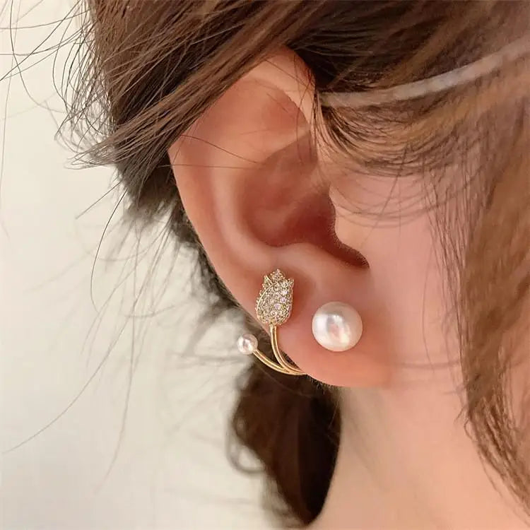 Brincos de flores verdes para moda feminina com folhas de zircônia de luxo.