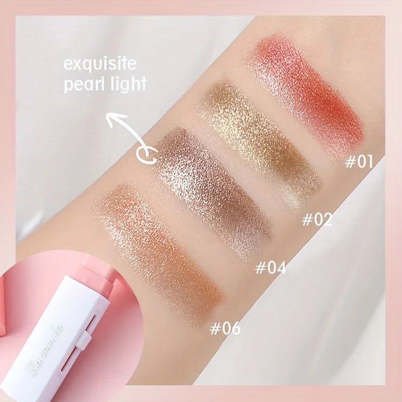Sombra em bastão iluminadora perolada 2 em 1, maquiagem à prova d'água, longa duração, glitter, delineador em bastão, maquiagem para os olhos.