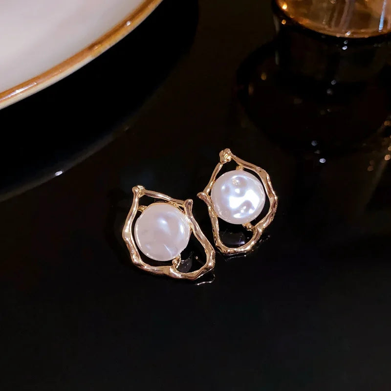 Brincos de pérolas  redondos de coração, brincos elegantes de amor para festa, casamento, joias para presente.