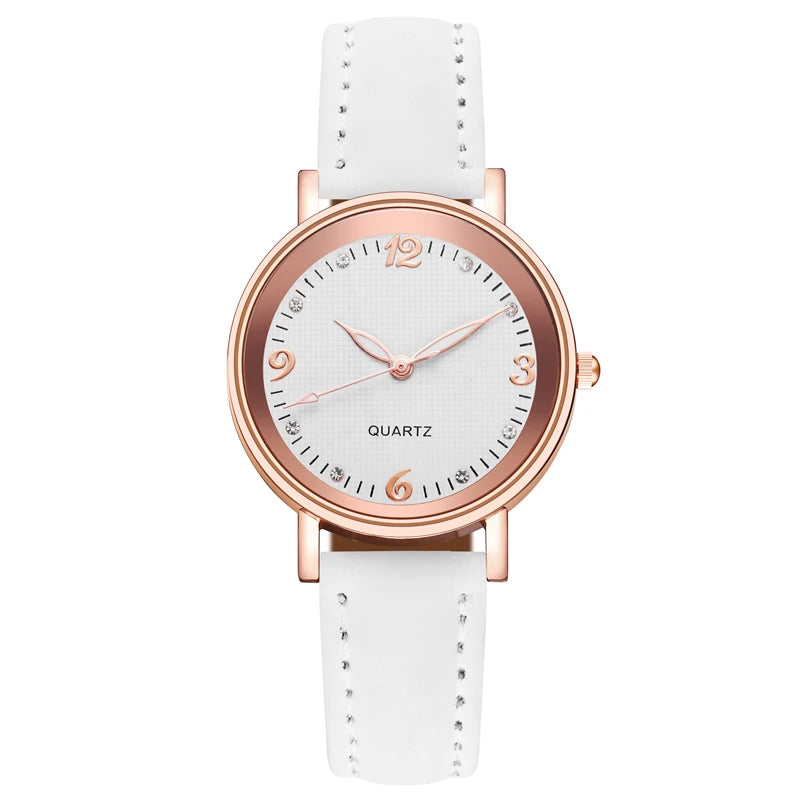 Relógio feminino casual árabe pulseira de couro, analógico quartzo.