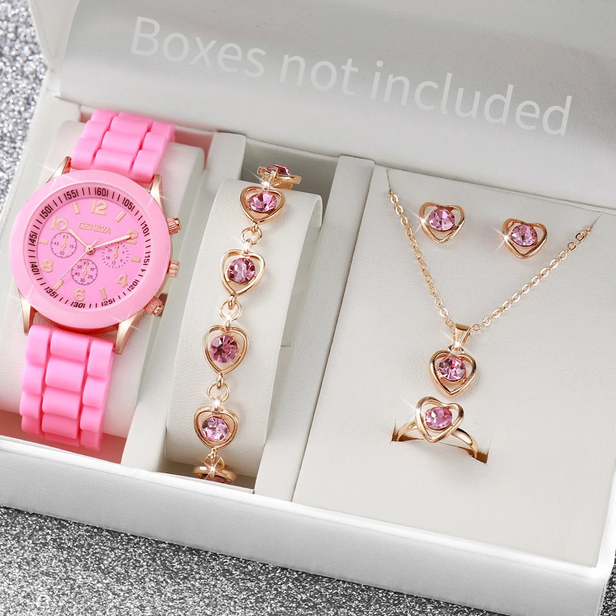 Relógio feminino com pulseira de silicone, 5/6 peças, relógios de quartzo, pulseira colar e par de brincos
