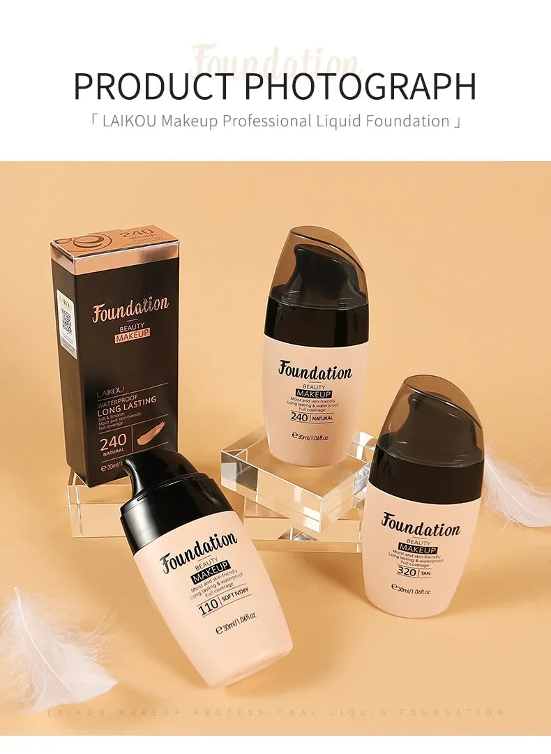 Base líquida Laikou hidratante de longa duração para o rosto Comestics Natural Make Up 30ml.
