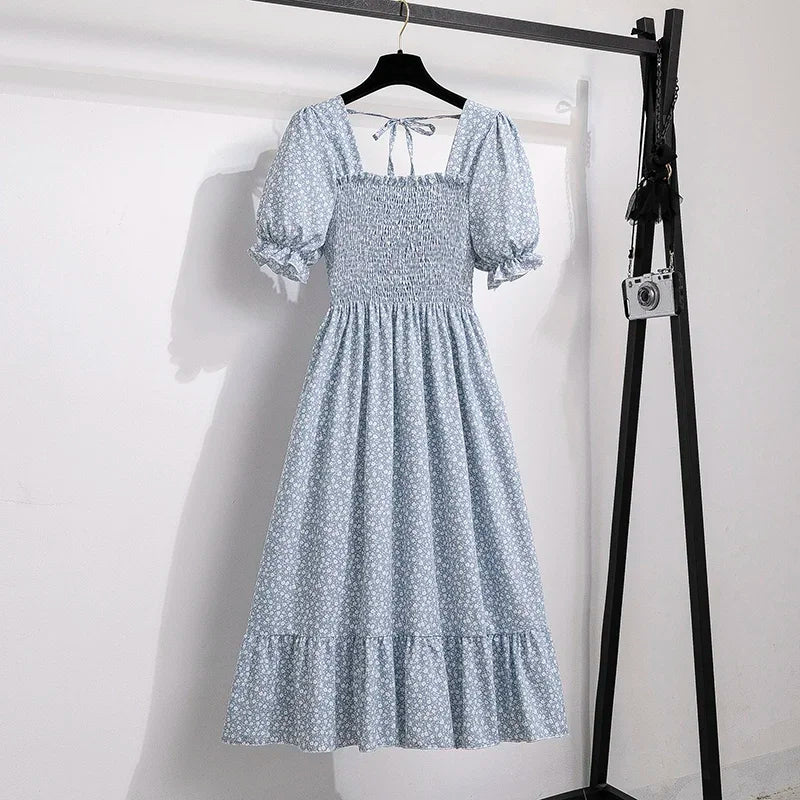 Vestidos  primavera, verão moda feminina, cintura elástica, manga curta, casual.