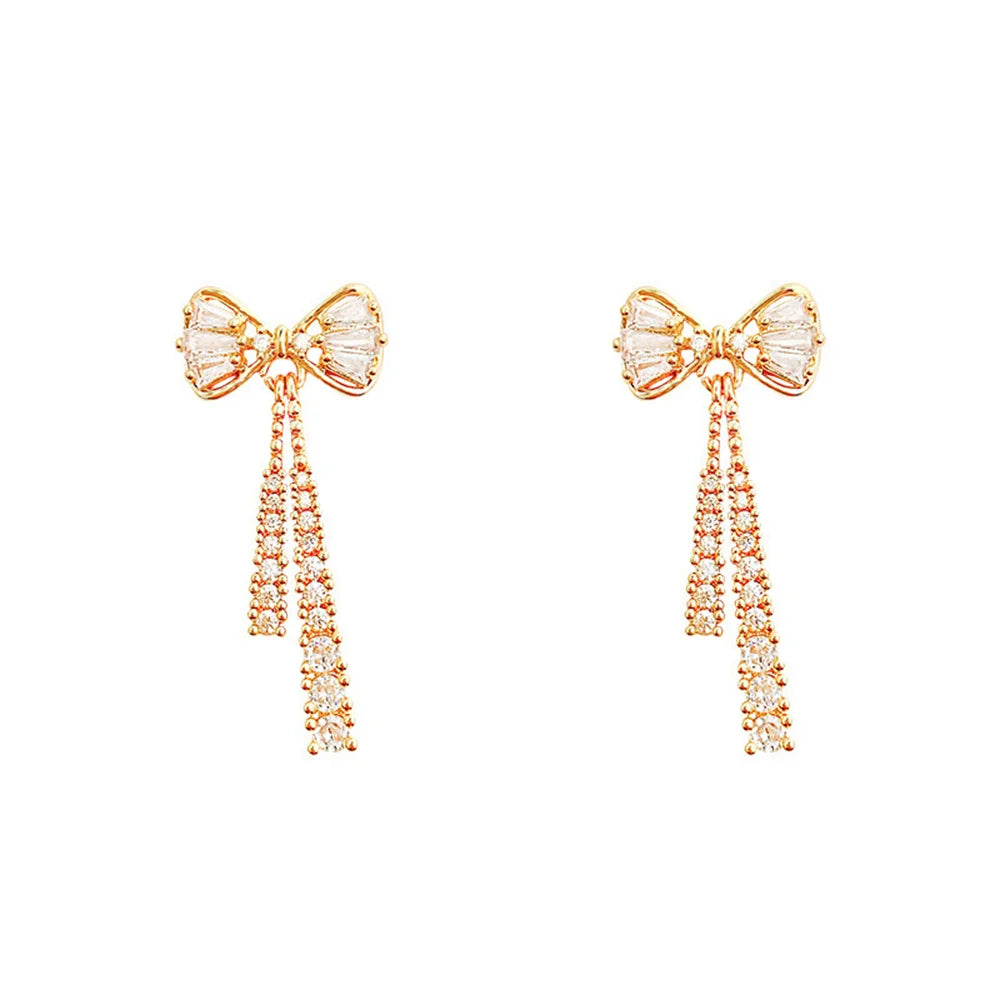 Brincos de zircônia da moda, brincos de borla de cristal acrílico  modelo laço, acessórios para presentes