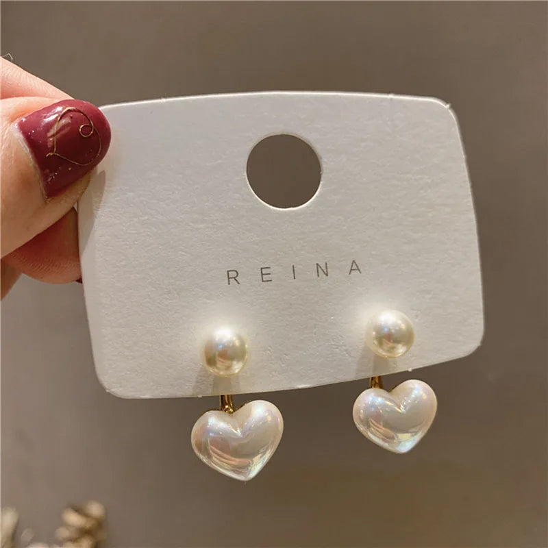 Brincos de pérolas  redondos de coração, brincos elegantes de amor para festa, casamento, joias para presente.