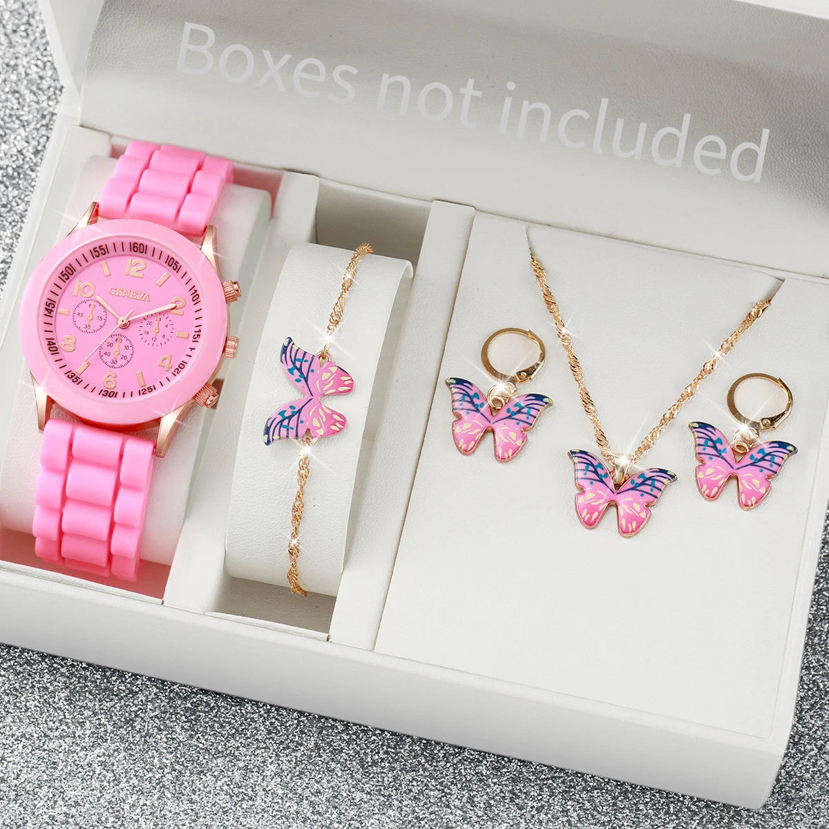 Relógio feminino com pulseira de silicone, 5/6 peças, relógios de quartzo, pulseira colar e par de brincos