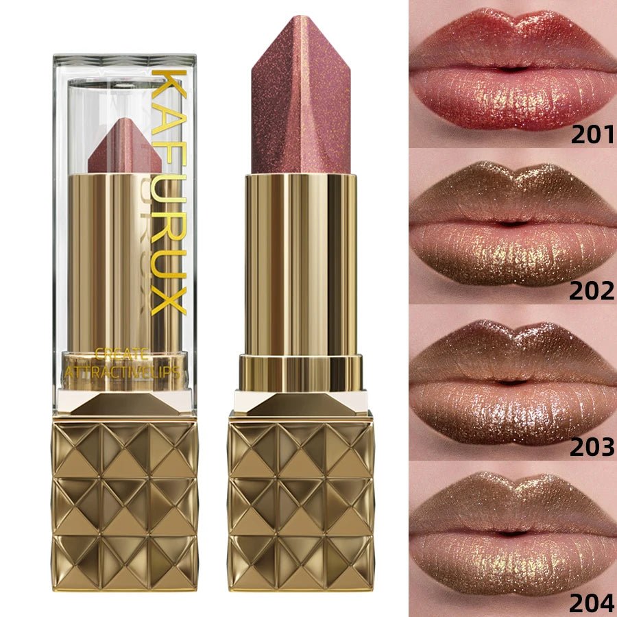 Batom brilhante metálico bicolor fosco perolado, batom de longa duração, brilho labial.