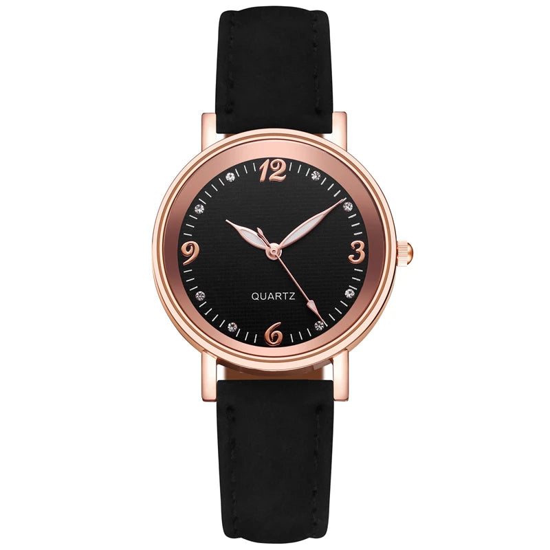 Relógio feminino casual árabe pulseira de couro, analógico quartzo.