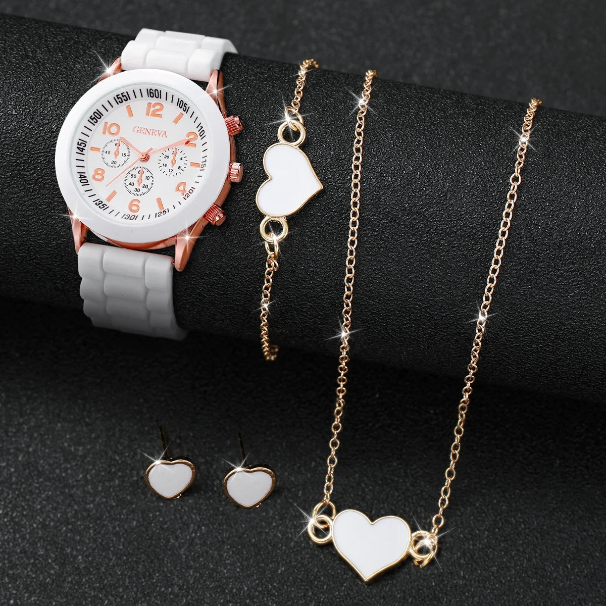Relógio feminino com pulseira de silicone, 5/6 peças, relógios de quartzo, pulseira colar e par de brincos