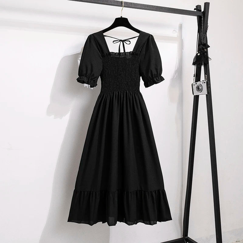 Vestidos  primavera, verão moda feminina, cintura elástica, manga curta, casual.