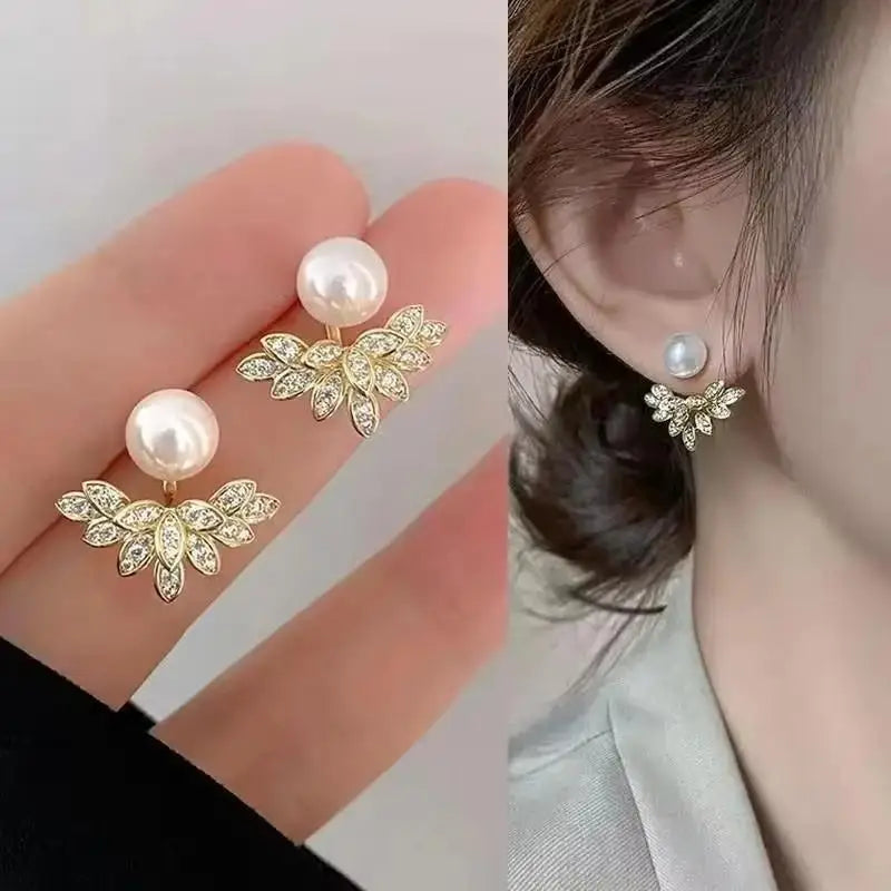 Brincos de flores verdes para moda feminina com folhas de zircônia de luxo.