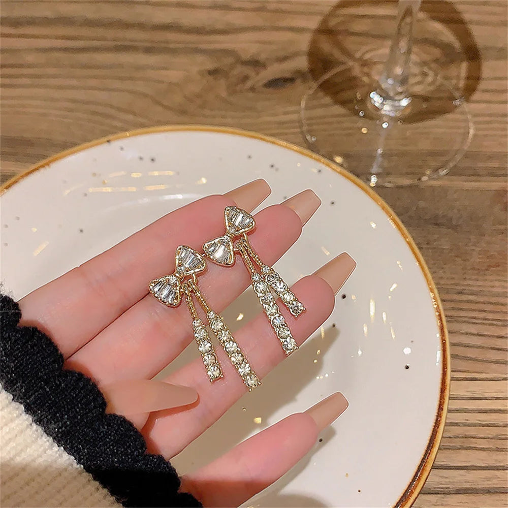 Brincos de zircônia da moda, brincos de borla de cristal acrílico  modelo laço, acessórios para presentes