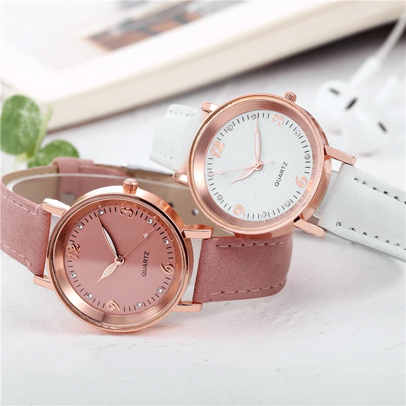 Relógio feminino casual árabe pulseira de couro, analógico quartzo.