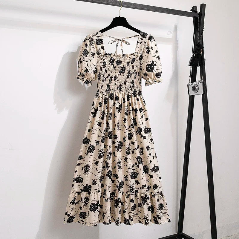 Vestidos  primavera, verão moda feminina, cintura elástica, manga curta, casual.