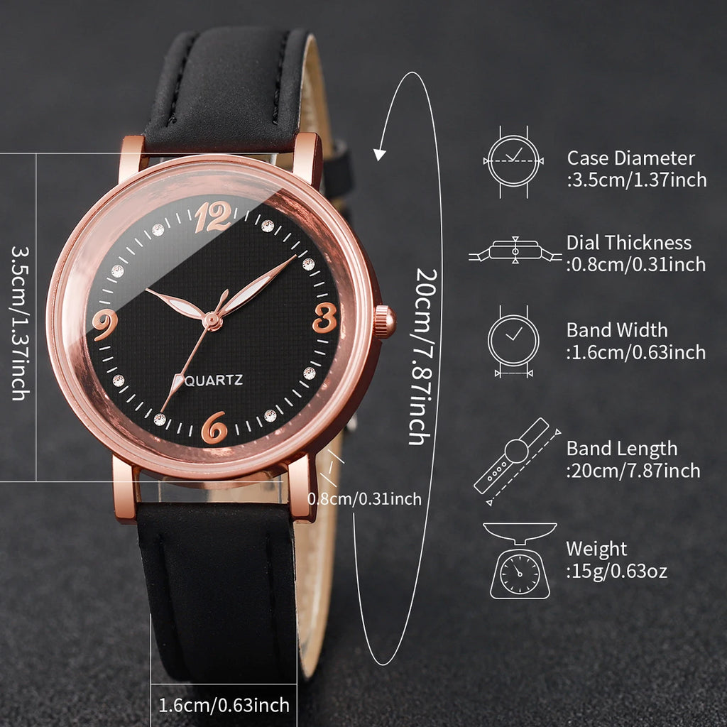 Relógio feminino casual árabe pulseira de couro, analógico quartzo.