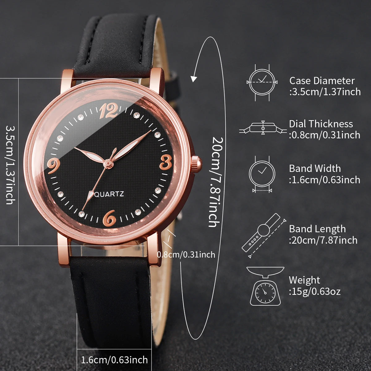 Relógio feminino casual árabe pulseira de couro, analógico quartzo.
