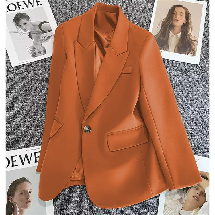 Blazer feminino primavera, outono comprimento longo, terno elegante.
