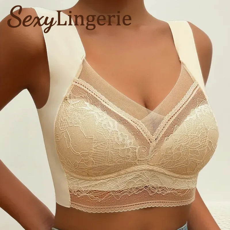 Sutiã de renda feminino, push up, de seda gelada, com decote profundo,  plus size,  com bojo.