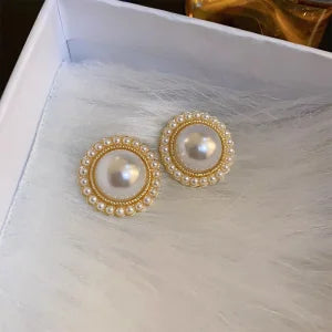 Brincos de pérolas  redondos de coração, brincos elegantes de amor para festa, casamento, joias para presente.