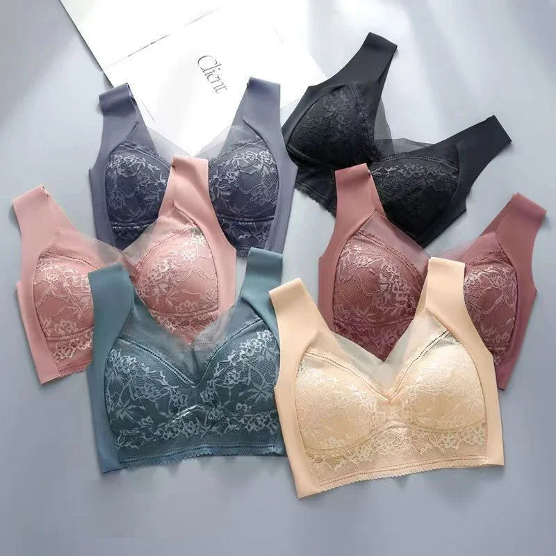 Sutiã de renda feminino, push up, de seda gelada, com decote profundo,  plus size,  com bojo.