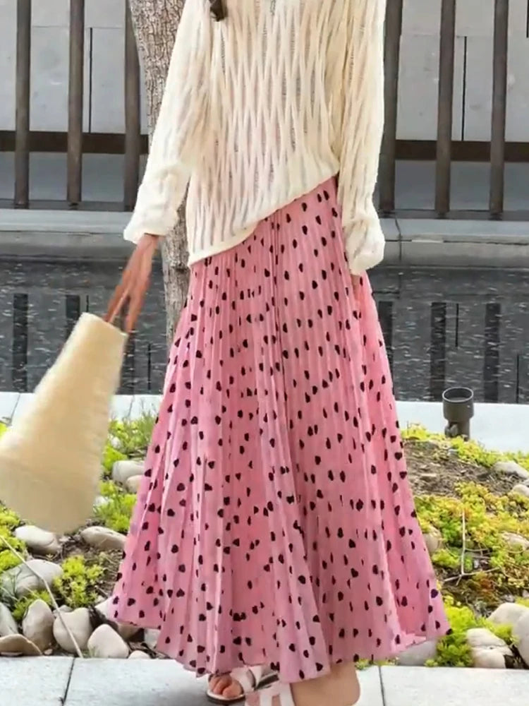 Saia longa com cintura alta poá elegante