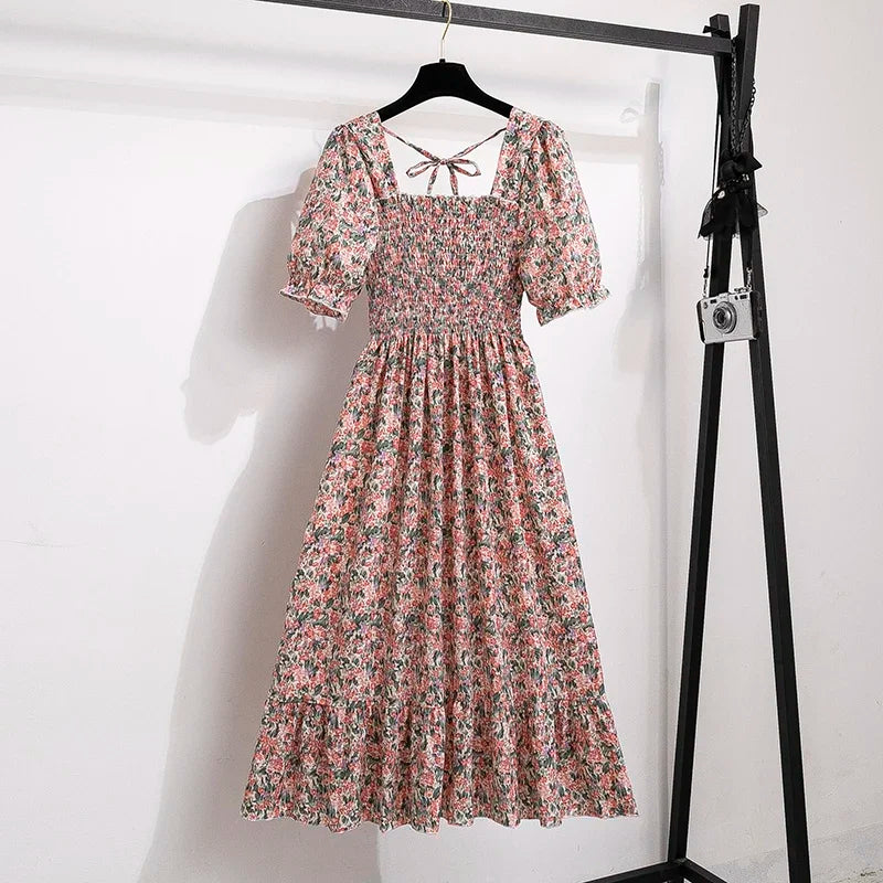 Vestidos  primavera, verão moda feminina, cintura elástica, manga curta, casual.