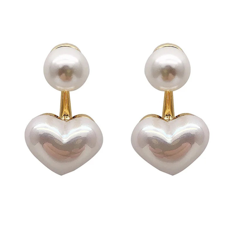 Brincos de pérolas  redondos de coração, brincos elegantes de amor para festa, casamento, joias para presente.